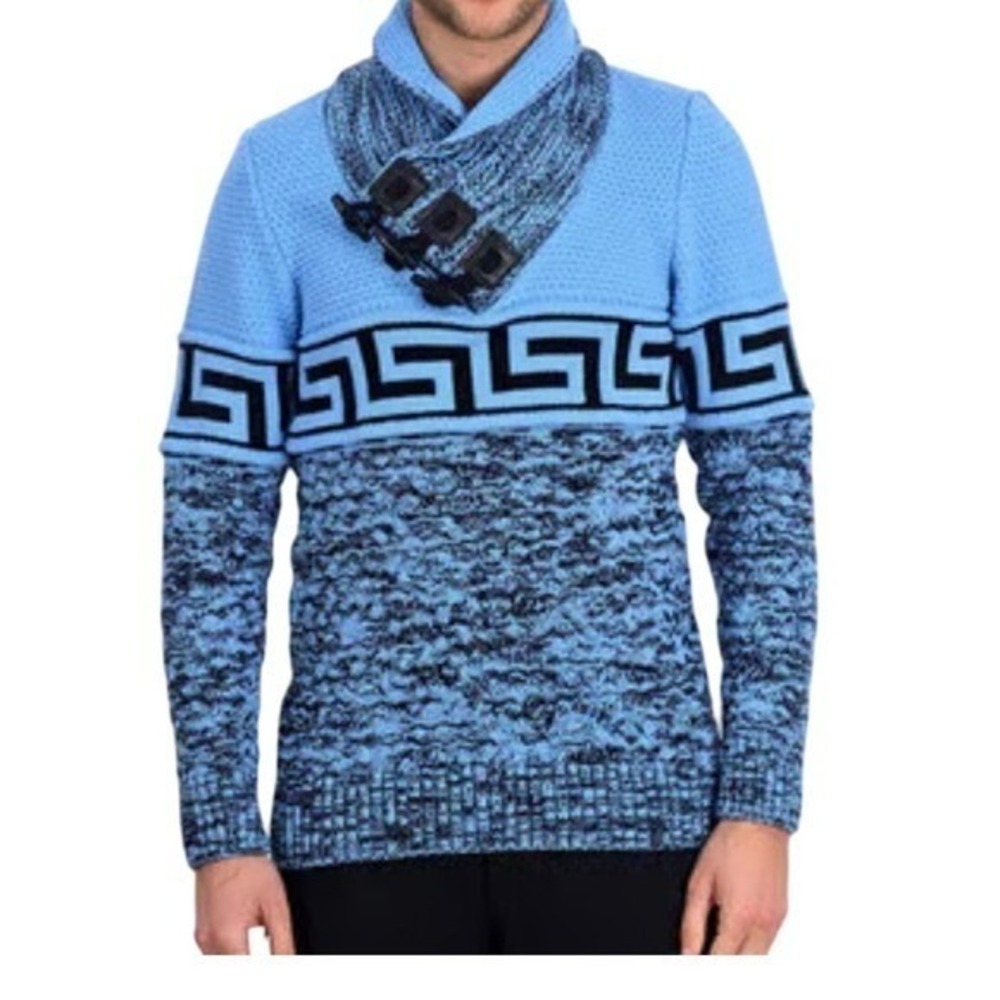 LCR Black Edition Shawl Collar Sweater Greek Key Knitwear Wool Pullover 3XL‎ Men